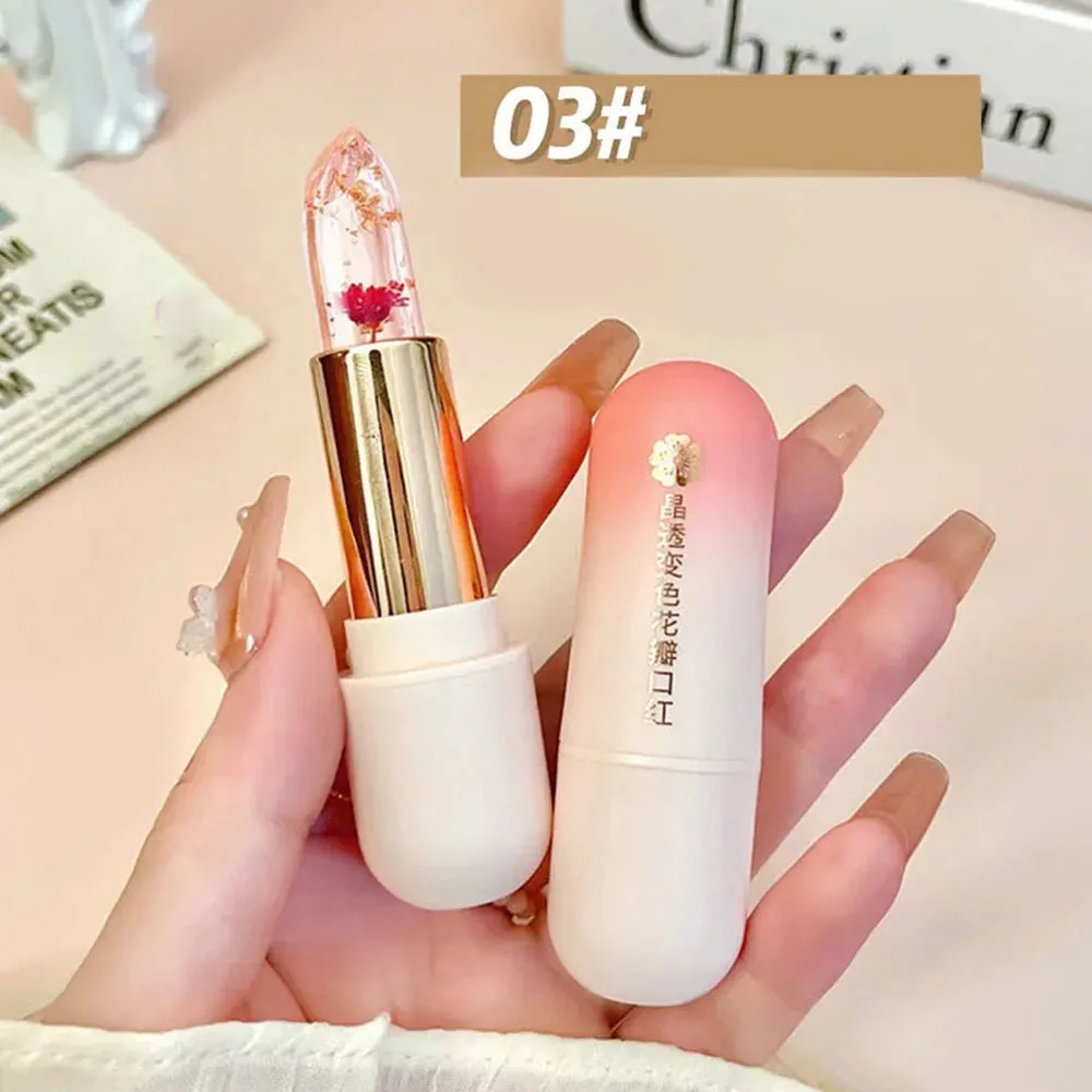 Color Changing Long-Lasting Lip Primer -Lipstick  with Gold Foil Flower - Lip Primer Jelly Lip Balm for Moisturizing, Natural, Waterproof Makeup Lip Gloss.