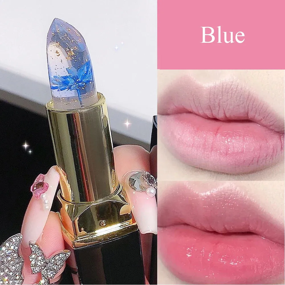 Color Changing Long-Lasting Lip Primer -Lipstick  with Gold Foil Flower - Lip Primer Jelly Lip Balm for Moisturizing, Natural, Waterproof Makeup Lip Gloss.
