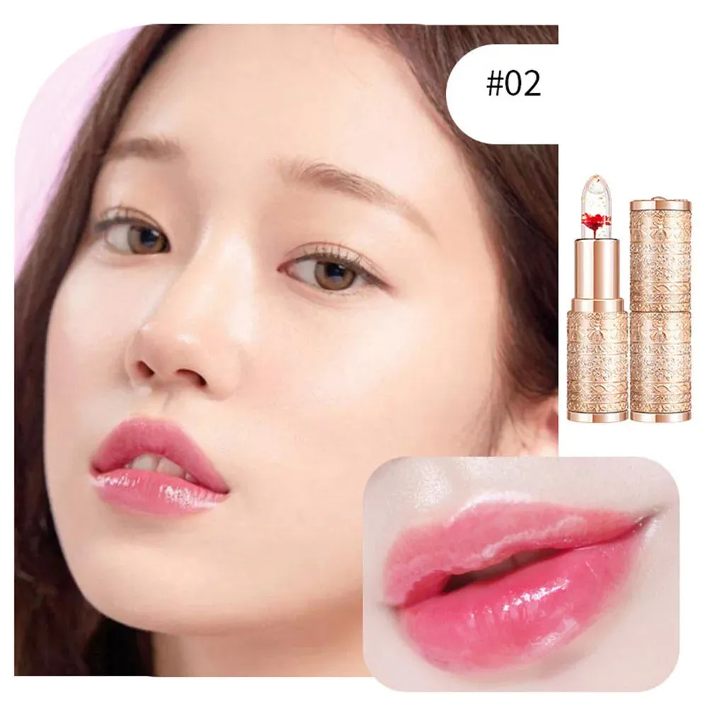 Color Changing Long-Lasting Lip Primer -Lipstick  with Gold Foil Flower - Lip Primer Jelly Lip Balm for Moisturizing, Natural, Waterproof Makeup Lip Gloss.
