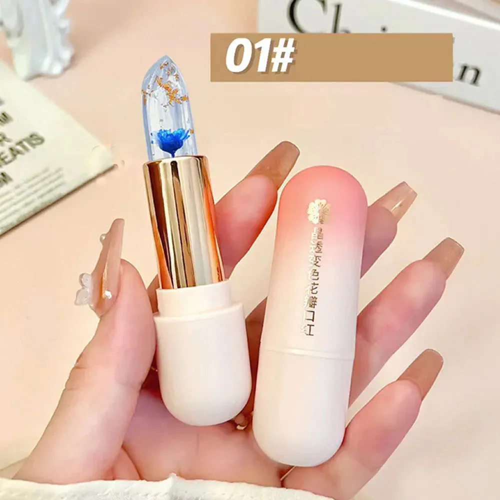Color Changing Long-Lasting Lip Primer -Lipstick  with Gold Foil Flower - Lip Primer Jelly Lip Balm for Moisturizing, Natural, Waterproof Makeup Lip Gloss.