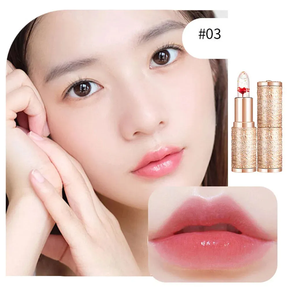 Color Changing Long-Lasting Lip Primer -Lipstick  with Gold Foil Flower - Lip Primer Jelly Lip Balm for Moisturizing, Natural, Waterproof Makeup Lip Gloss.