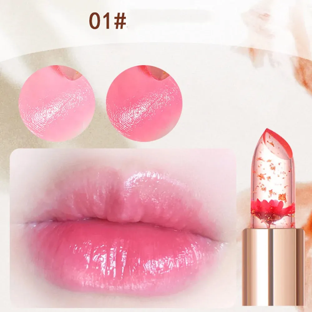 Color Changing Long-Lasting Lip Primer -Lipstick  with Gold Foil Flower - Lip Primer Jelly Lip Balm for Moisturizing, Natural, Waterproof Makeup Lip Gloss.