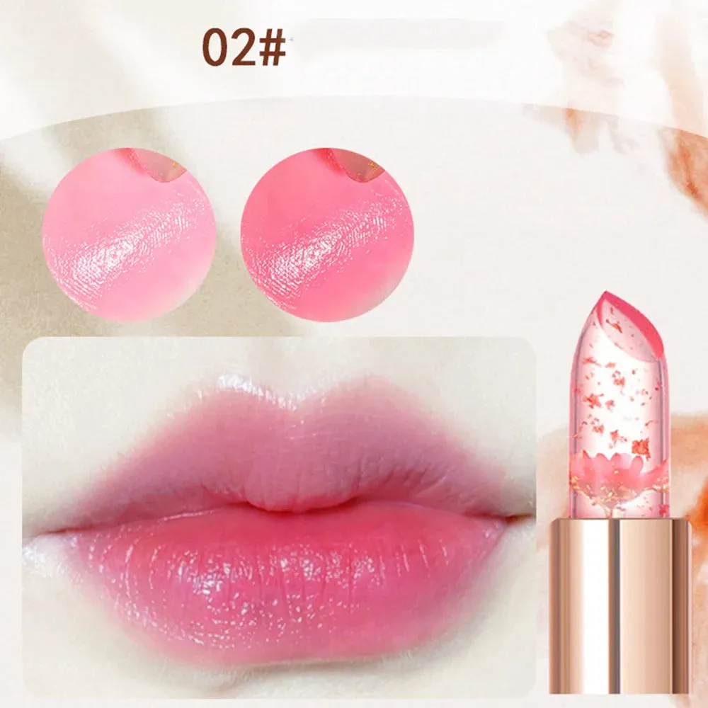 Color Changing Long-Lasting Lip Primer -Lipstick  with Gold Foil Flower - Lip Primer Jelly Lip Balm for Moisturizing, Natural, Waterproof Makeup Lip Gloss.