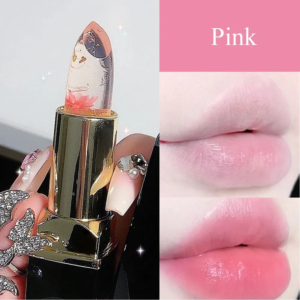 Color Changing Long-Lasting Lip Primer -Lipstick  with Gold Foil Flower - Lip Primer Jelly Lip Balm for Moisturizing, Natural, Waterproof Makeup Lip Gloss.