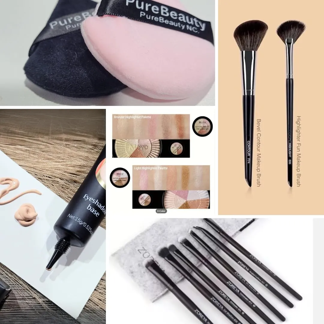 Complete Makeup Kit for Women  Buttercup Setting Powder, Light Highlighter Palette, 8 Brushes, Complimentary Nude Eyeshadow Palette, Nude Shadow Base  All-in-One Professional Cosmetic Set