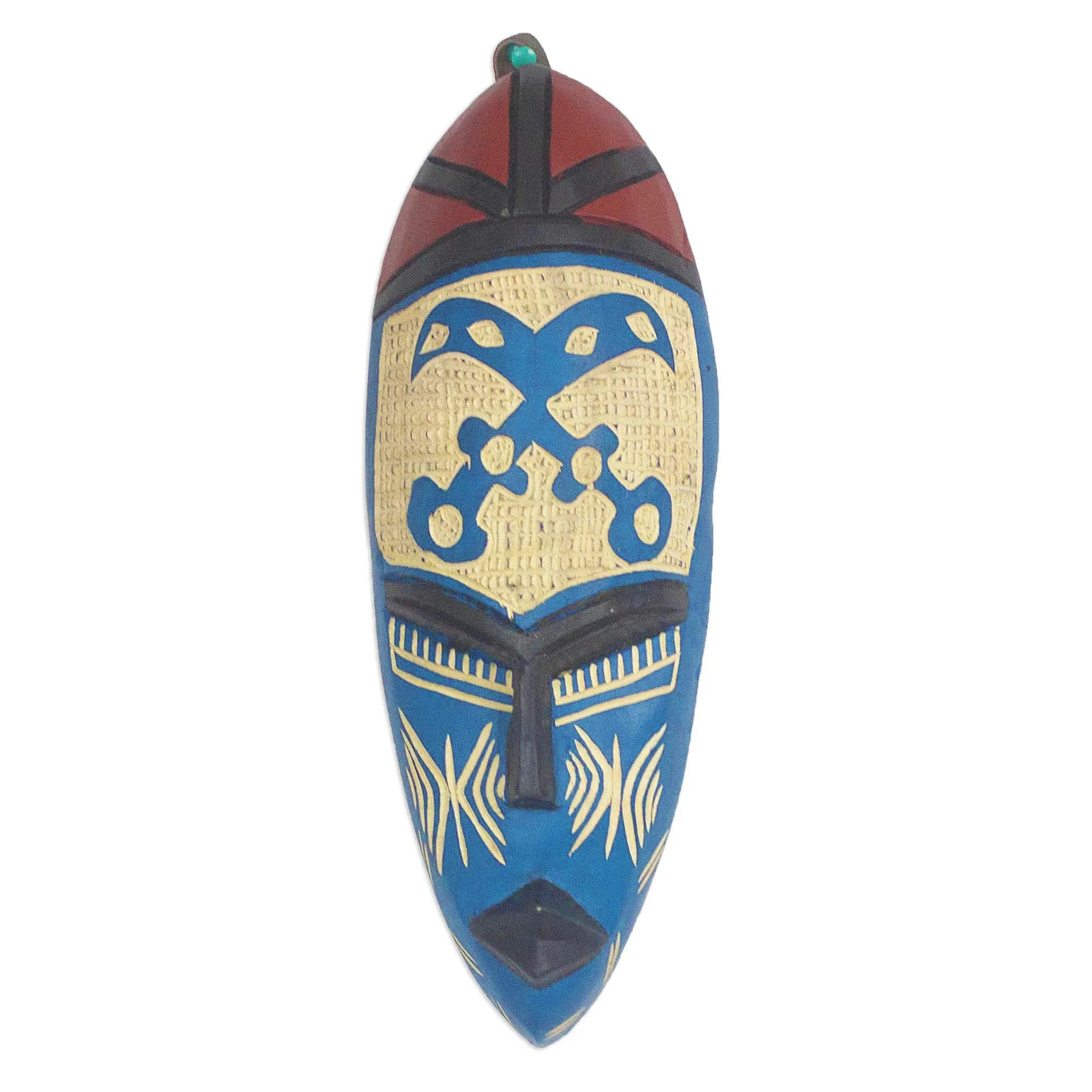 Courageous Ohene in Blue Blue and Cream Courageous King Wood African Wall Mask