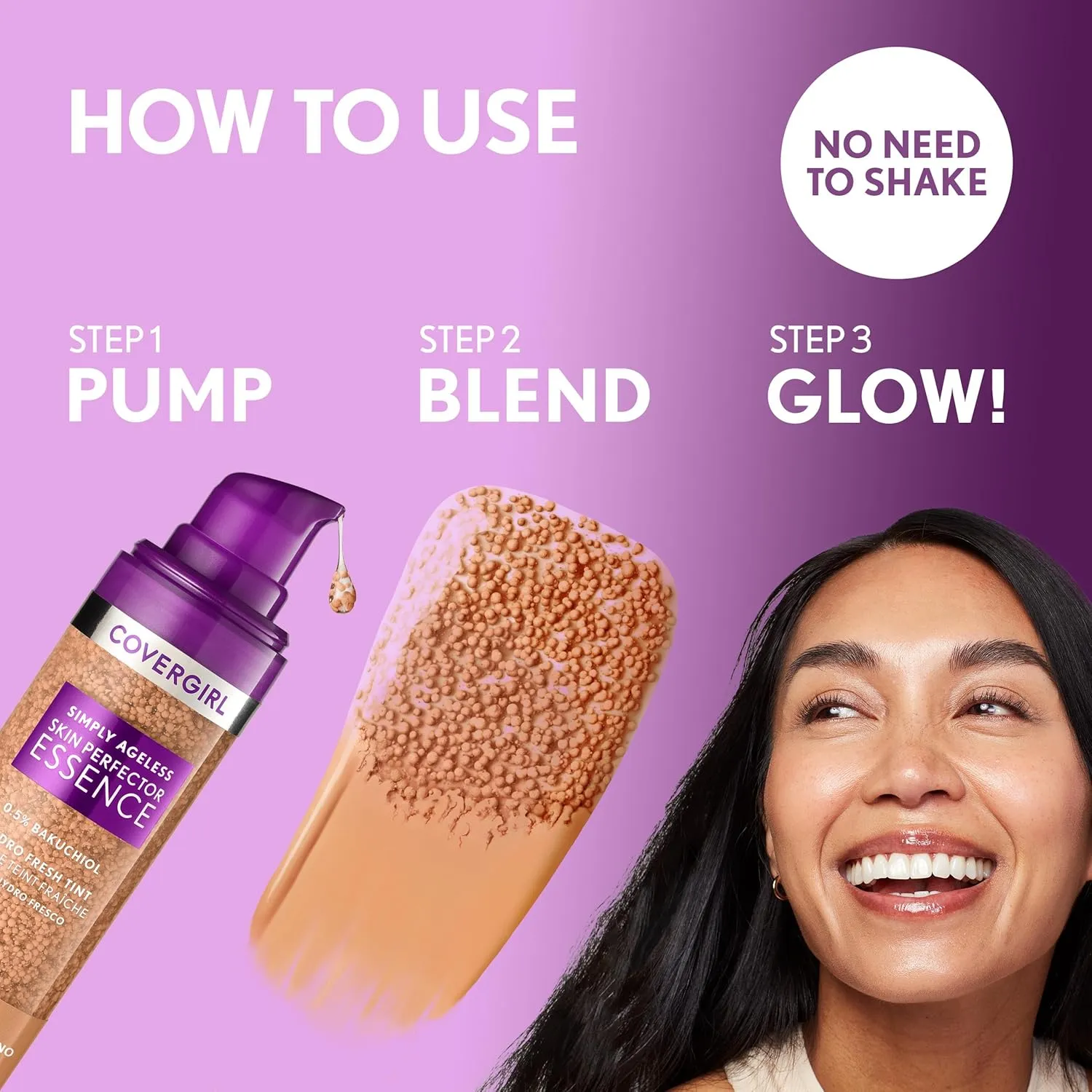 Covergirl Simply Ageless Skin Perfector Essence Foundation, 50 Medium-Tan, Tinted Skincare Makeup Hybrid, Sheer Tint, Radiant Finish, Glowy Finish, Vegan Formula, 1.0oz