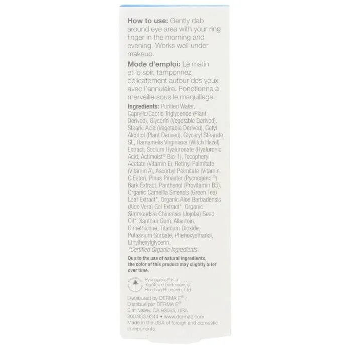 DERMA E - Hydrating Eye Cream (Hyaluronic Acid), 0.5oz