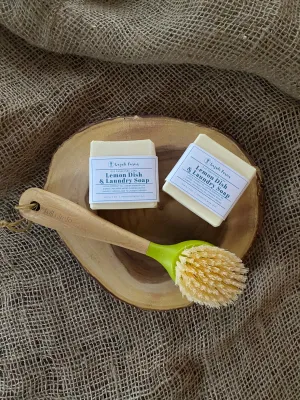 Dish and Laundry Soap Bar with Lemon | All-Natural Solid Dish Detergent | Solid Stain Remover Bar