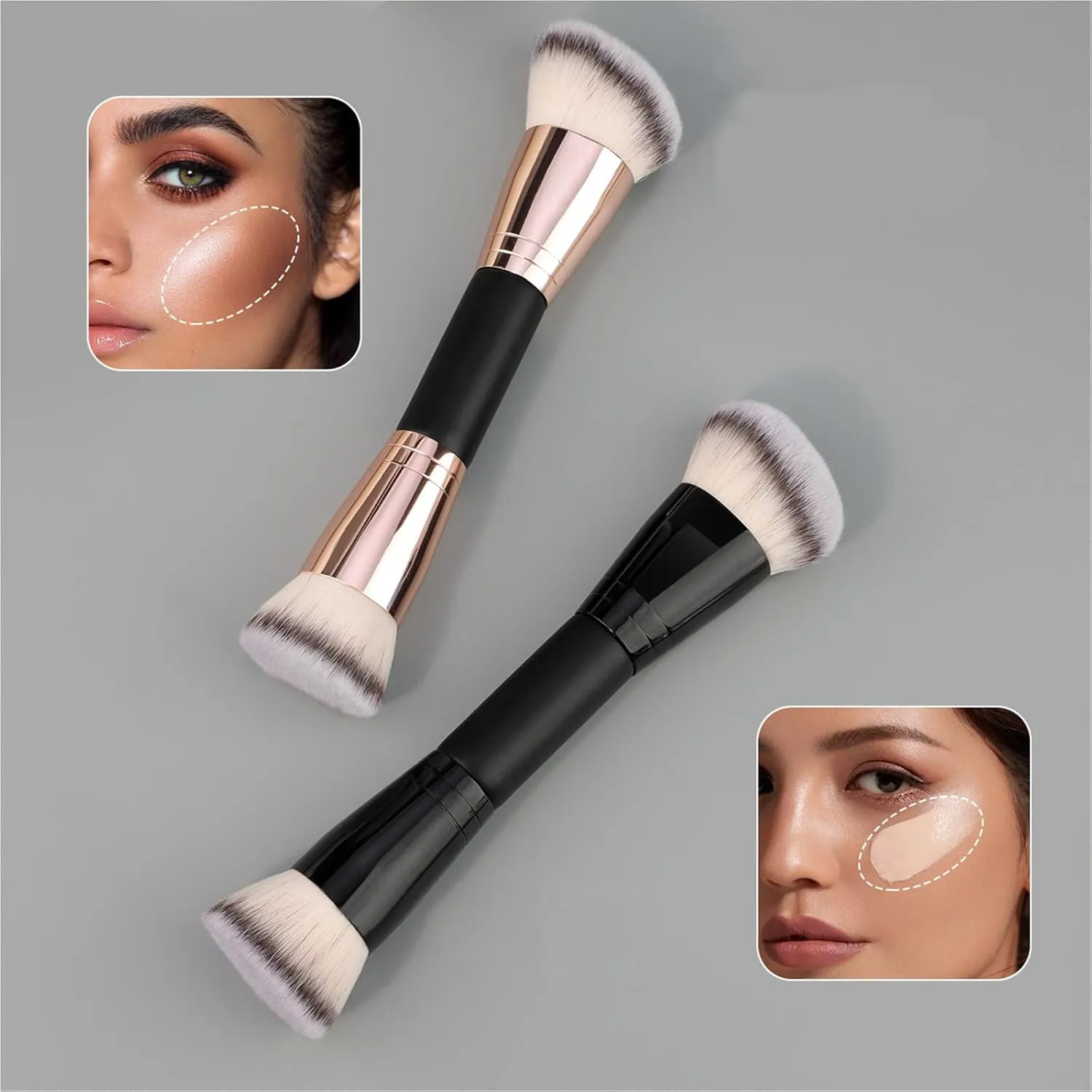 Duals-Ended Cream   Powder Brush 2 In 1 Makeup Brushes For Blending And Application Of Liquid Powder Cream And Blusher