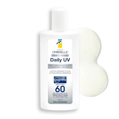 Garnier Ombrelle Daily UV SPF 60, Anti-Aging Lightweight Face Sunscreen Lotion & Moisturizer, Broad Spectrum Very High Protection, Hydrates and Fights Signs of Aging, Hypoallergenic for Sensitive Skin, 50ml