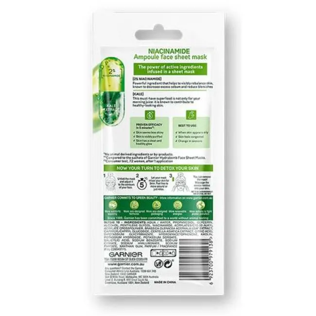 Garnier Skin Active Niacinamide Detox Ampoule Face Sheet Mask - Kale Extract