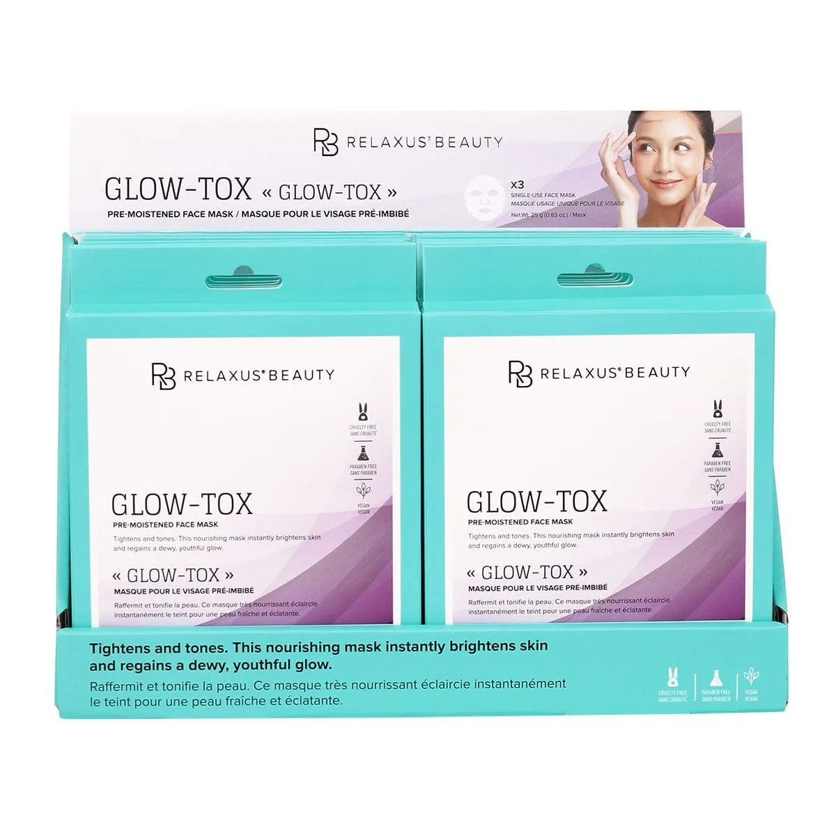 Glow Tox Face Masks (3-Pack) - Displayer of 12