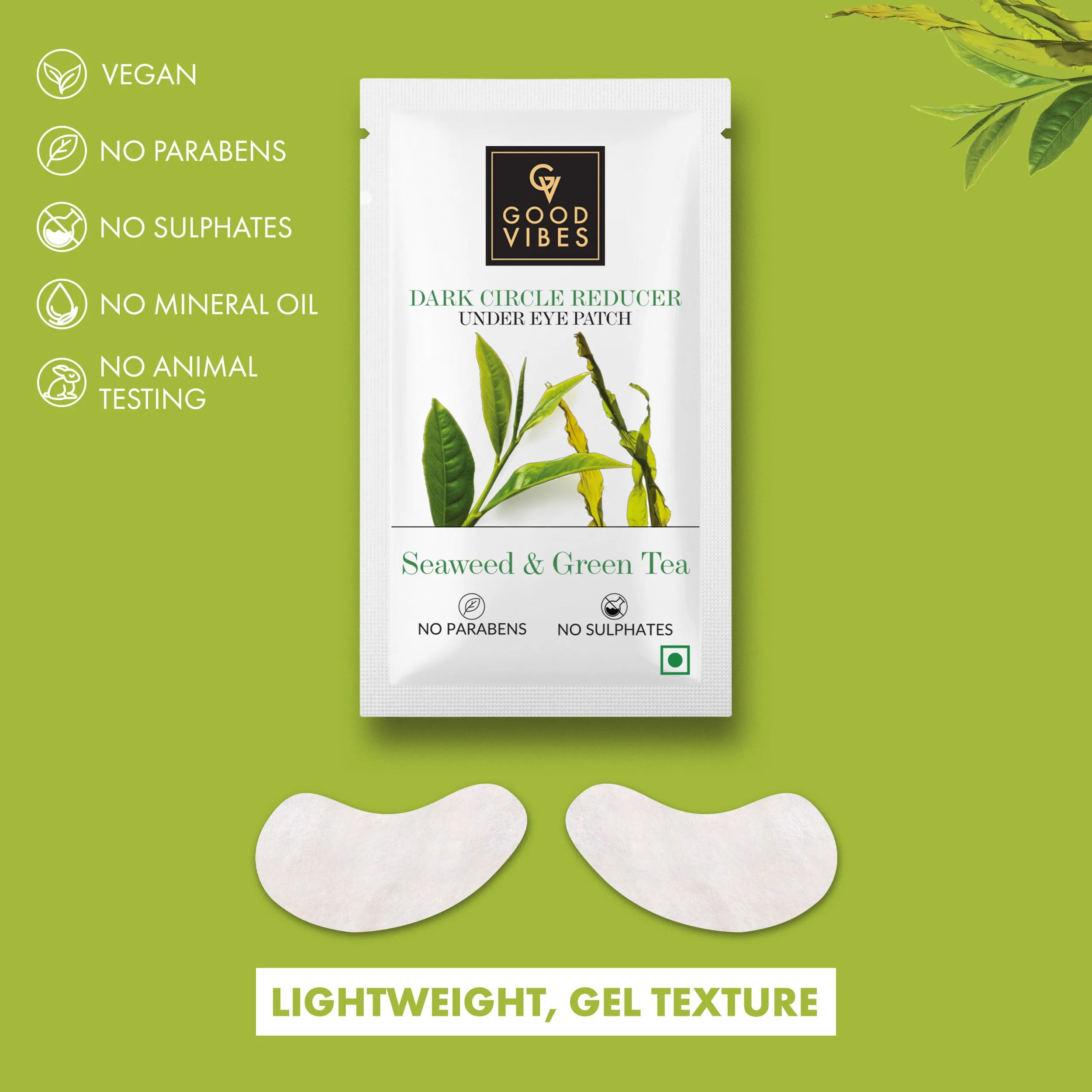 Good Vibes Seaweed & Green Tea Dark Circle Reducer Under Eye Patch | Anti-Ageing, Hydrating | Vegan, No Parabens, No Sulphates, No Mineral Oil, No Animal Testing