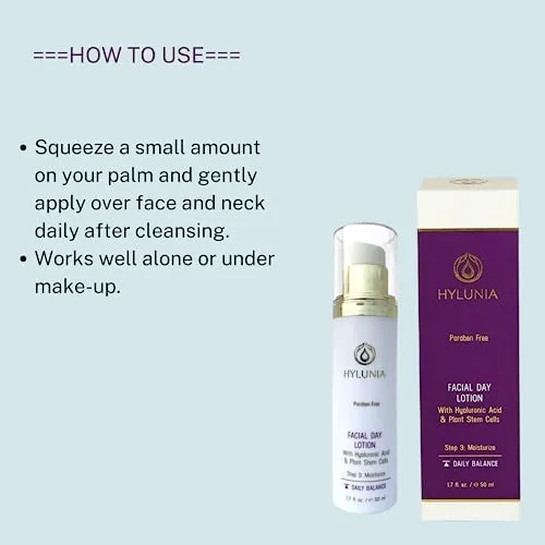 Hylunia Facial Day Lotion - 1.7 fl oz - Anti-Aging for Wrinkles - with Shea Butter, Hyaluronic Acid Serum, Zinc - Natural Vegan Moisturizer - Rapid Skin Repair