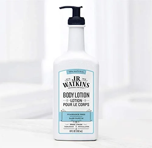 J.R. Watkins Fragrance Free Daily Moisturizing Lotion, Body Cream in Pump Dispenser, Hydrating Skin Cream Made with Shea Butter, Cocoa Butter, Coconut Oil & Vitamin E, 532 Milliliters