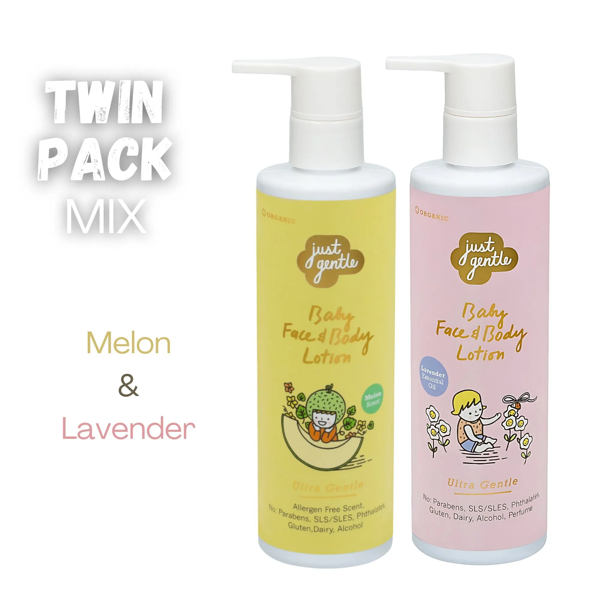 Just Gentle Twin Pack Mix - Lavender and Melon Baby Face and Body Lotion