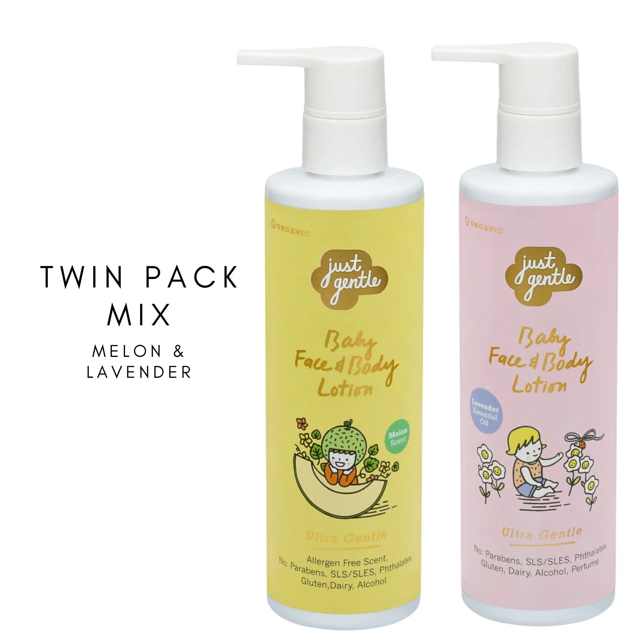 Just Gentle Twin Pack Mix - Lavender and Melon Baby Face and Body Lotion
