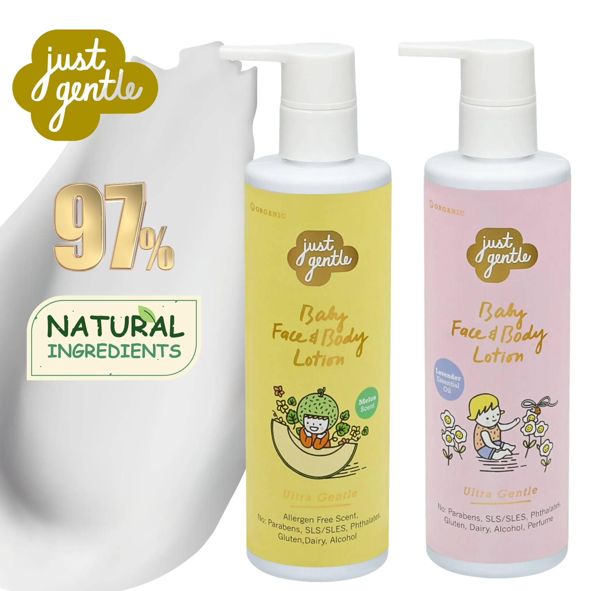 Just Gentle Twin Pack Mix - Lavender and Melon Baby Face and Body Lotion