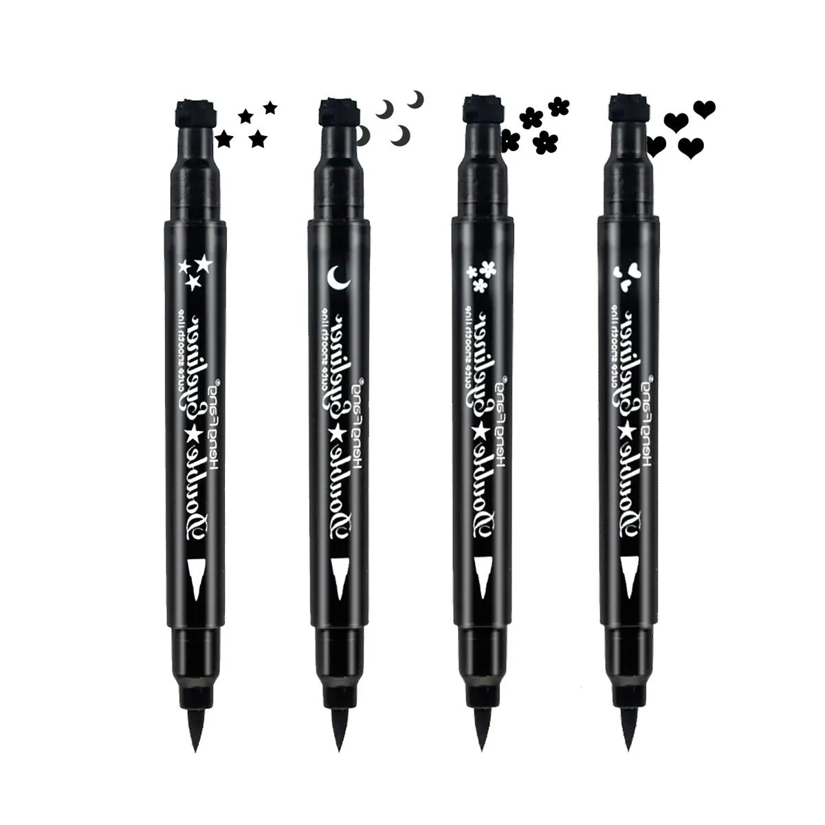 LAMUSELAND Eyeliner Stamp Wingliner, Waterproof Smudgeproof Liquid Eye Liner Gel Pen Set, Long Lasting Heart Black Thin Double Ended Pencil Makeup Tools for Women (D Heart)