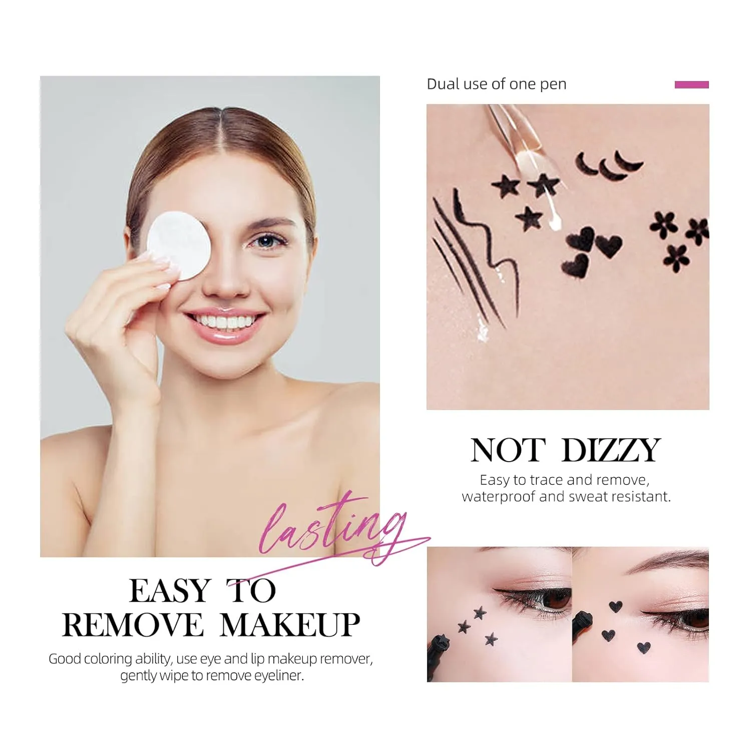 LAMUSELAND Eyeliner Stamp Wingliner, Waterproof Smudgeproof Liquid Eye Liner Gel Pen Set, Long Lasting Heart Black Thin Double Ended Pencil Makeup Tools for Women (D Heart)