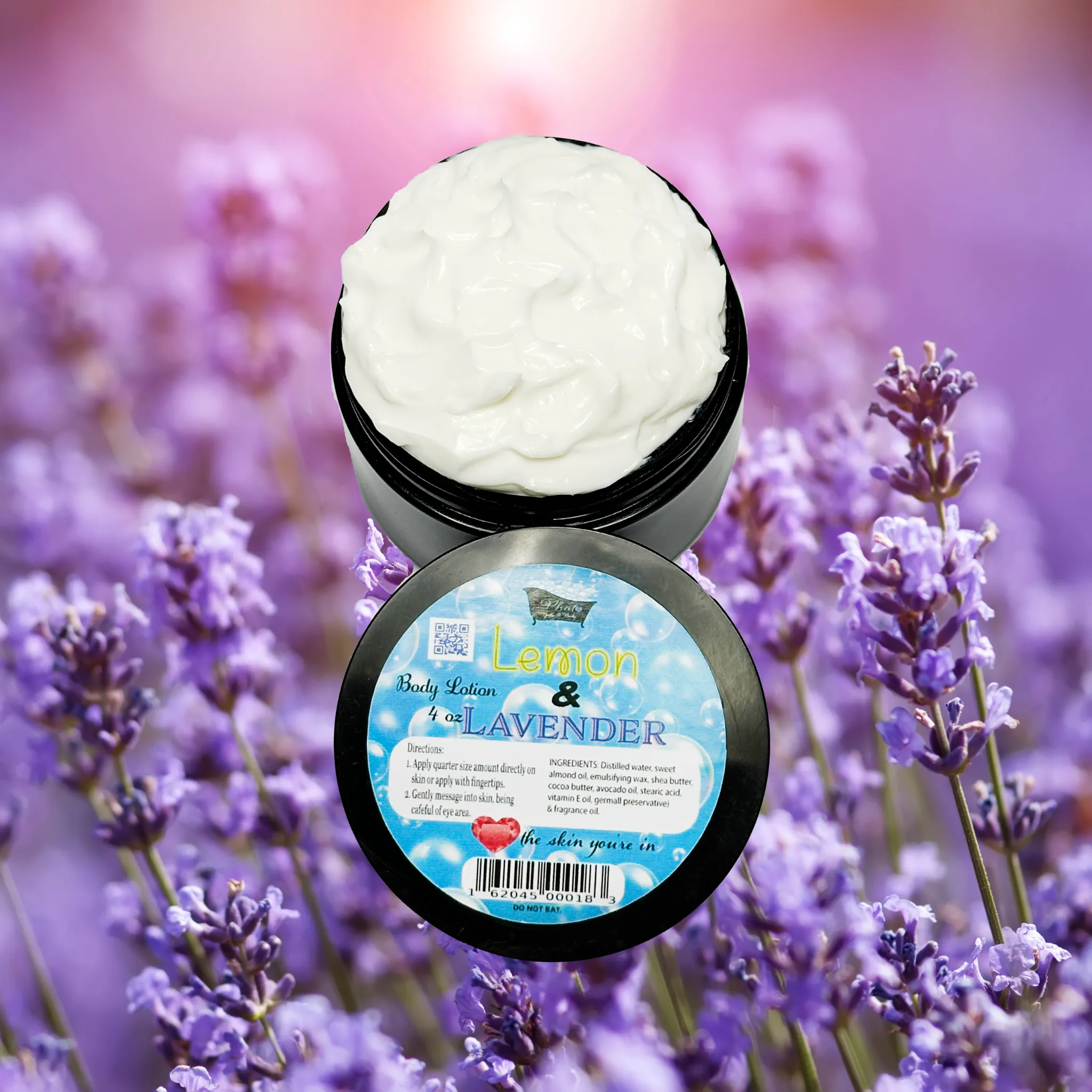 Lemon and Lavender Organic Moisturizing Body Lotion Shea Cocoa Butter Avocado Oil 4 oz