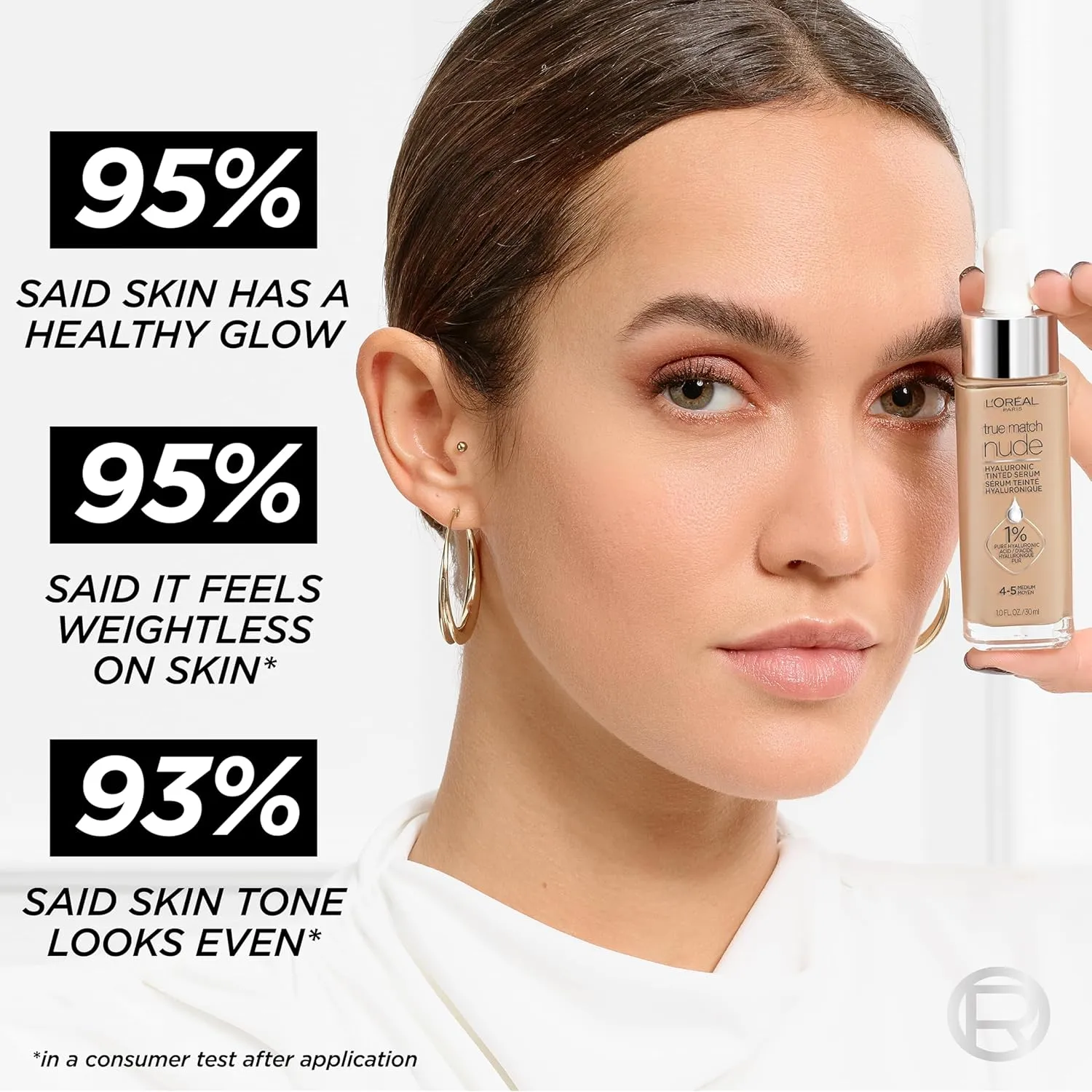 L'Oreal Paris True Match Nude Hyaluronic Tinted Serum Foundation with 1% Hyaluronic acid, Medium Deep 8.5-9.5, 1 fl. oz.