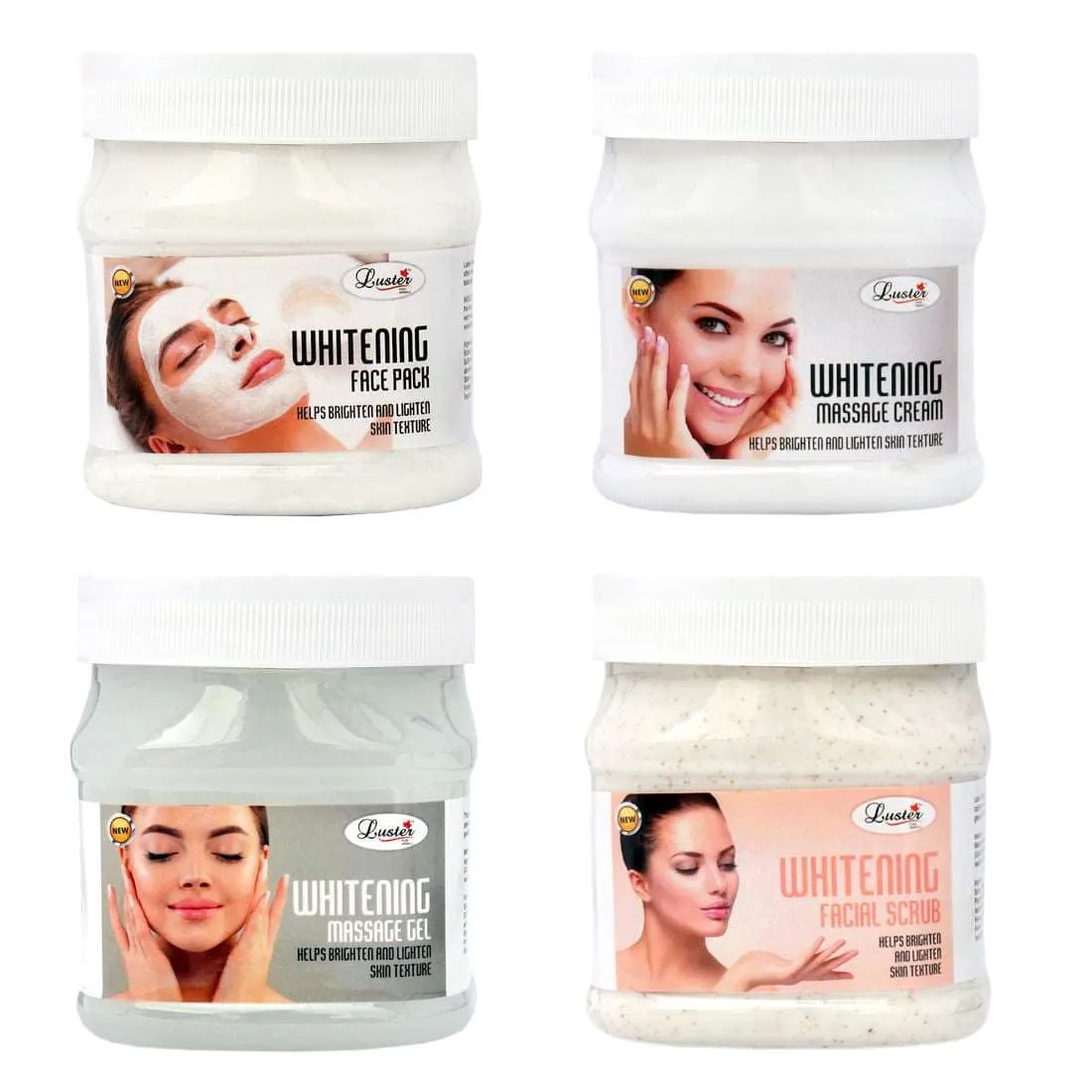 Luster Whitening Facial Kit | Massage Cream & Massage Gel & Facial Scrub & Face Pack - 4x500ml