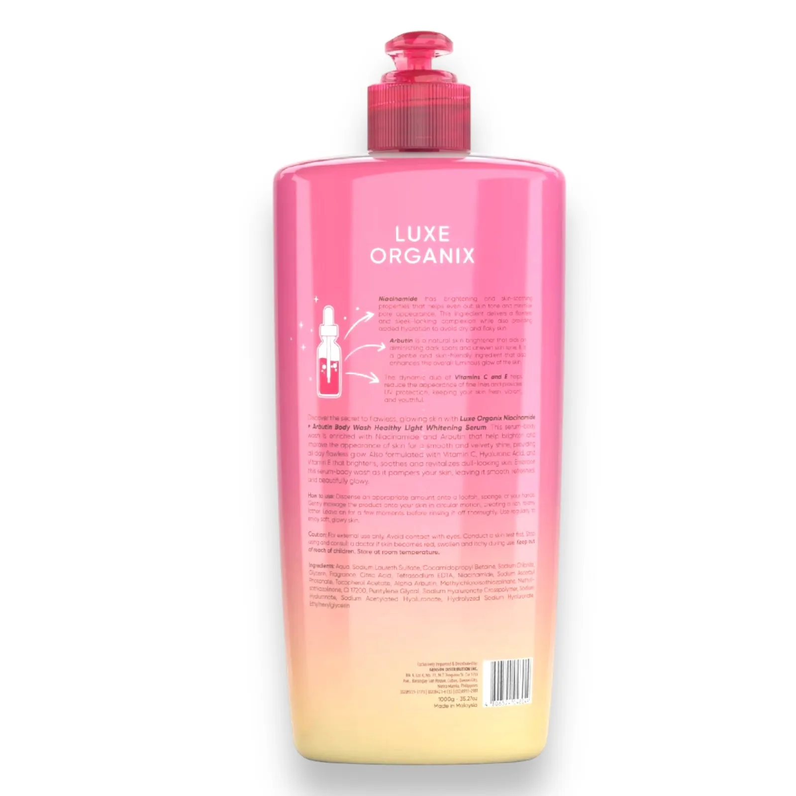Luxe Organix - Niacinamide   Arbutin Healthy Light Whitening Serum Perfume Infused Body Wash 1000g - ( PINK )