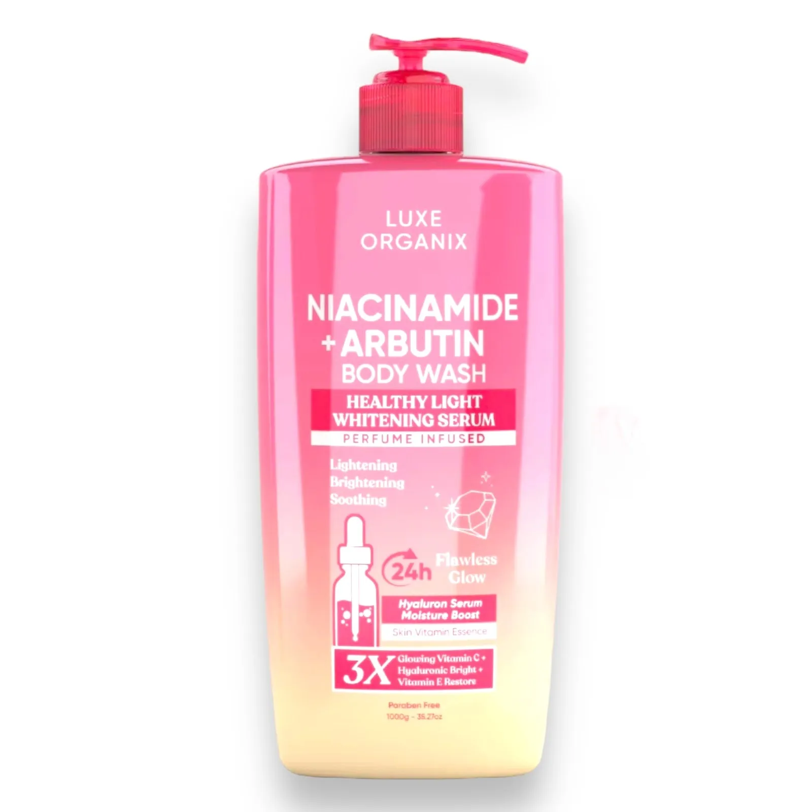 Luxe Organix - Niacinamide   Arbutin Healthy Light Whitening Serum Perfume Infused Body Wash 1000g - ( PINK )