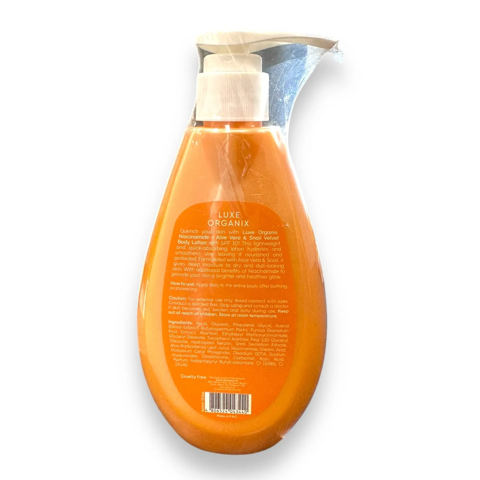 Luxe Orgnix - Niacinamide   Aloe Vera And Snail Velvet Body Cream - BRIGHTENING & MOISTURIZING 400 ml ( orange )