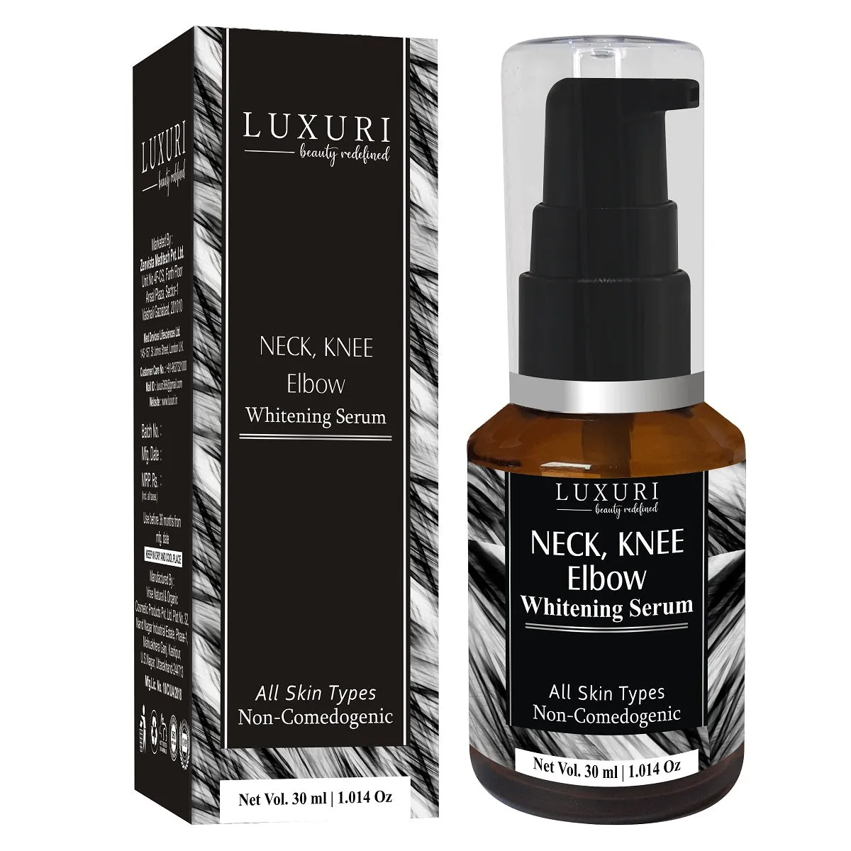 LUXURI Neck, Knee & Elbow Whitening Serum with Vitamin- C, Glutathione & Alpha Arbutin/Intimate Area Whitening 30ml