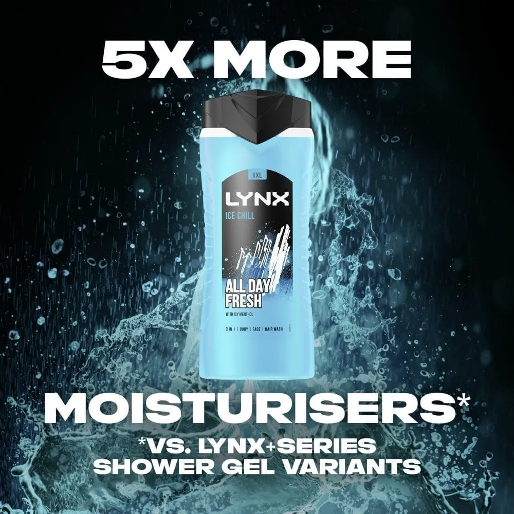 Lynx XXL Ice Chill 3 In 1 Shower Gel Trio 3 x 500ml