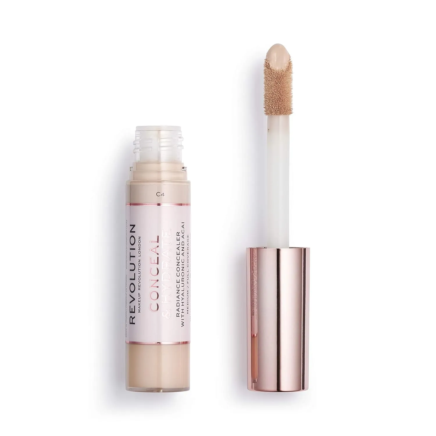 Makeup Revolution Conceal & Hydrate Concealer, Infused with Hyaluronic Acid, Dewy finish, C4 For Light Skin Tones, Vegan & Cruelty-Free, 0.45 fl.oz
