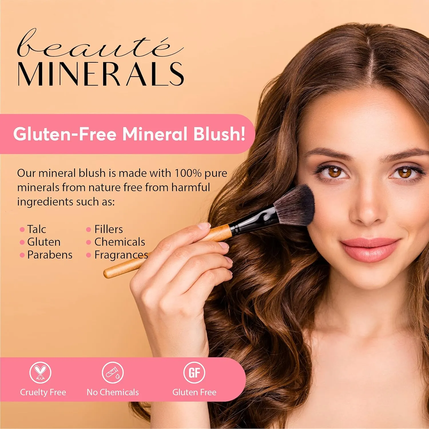 Mineral Blush Powder by Beaut Minerals | Gluten Free Pressed Powder Blush Makeup: Natural Makeup Contour, Blush and Highlighter Palette for Glowing Skin, Lip and Cheek Tint in Natural Radiance