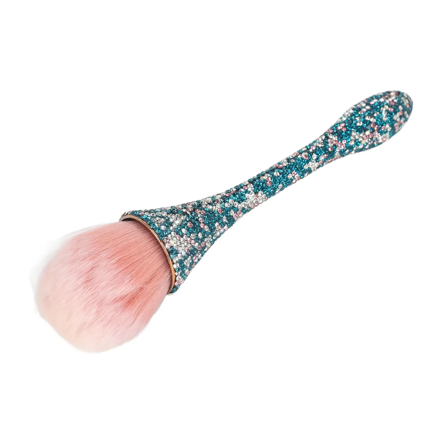 Nail Dust Cleansing Brush with Soft Nylon Hair for Comfortable Grip - Prevent Deformation and Shed Hair, for Loose Powder, White (Blue)