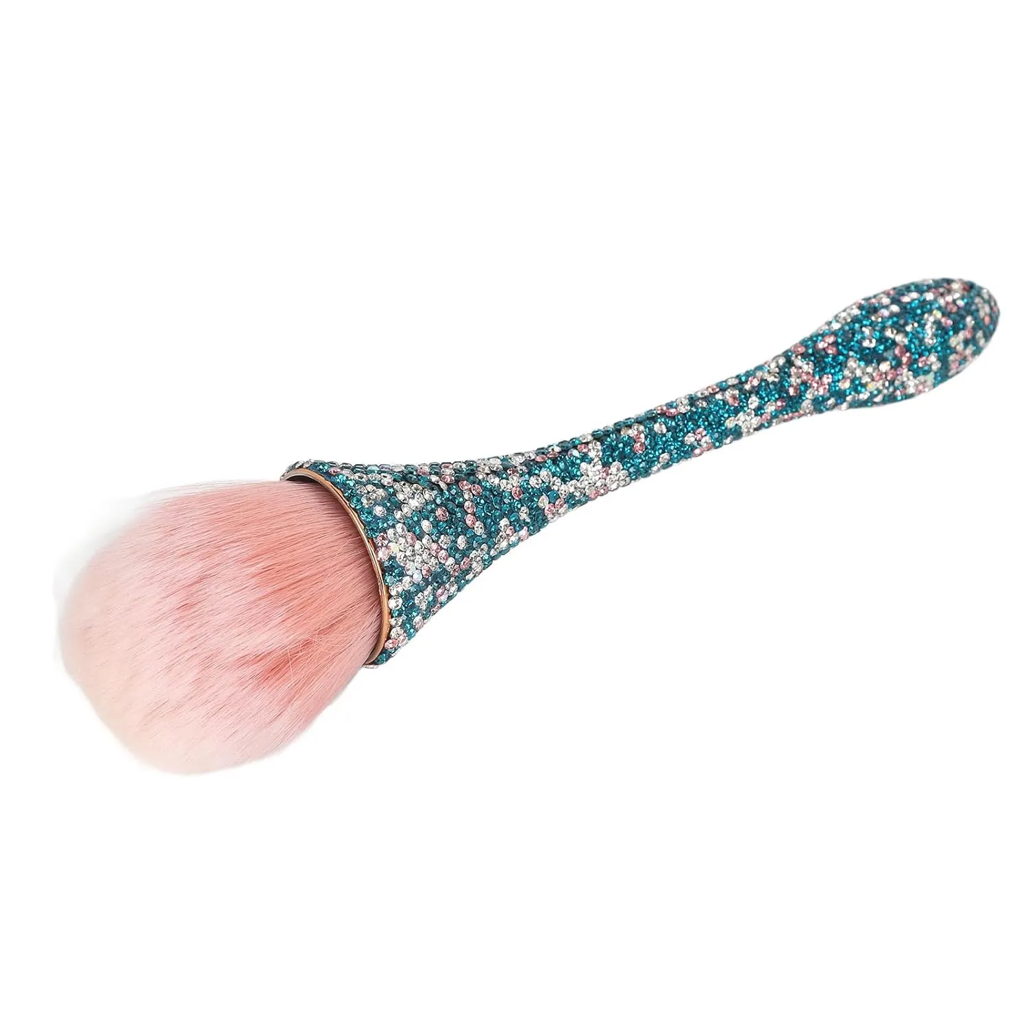 Nail Dust Cleansing Brush with Soft Nylon Hair for Comfortable Grip - Prevent Deformation and Shed Hair, for Loose Powder, White (Blue)