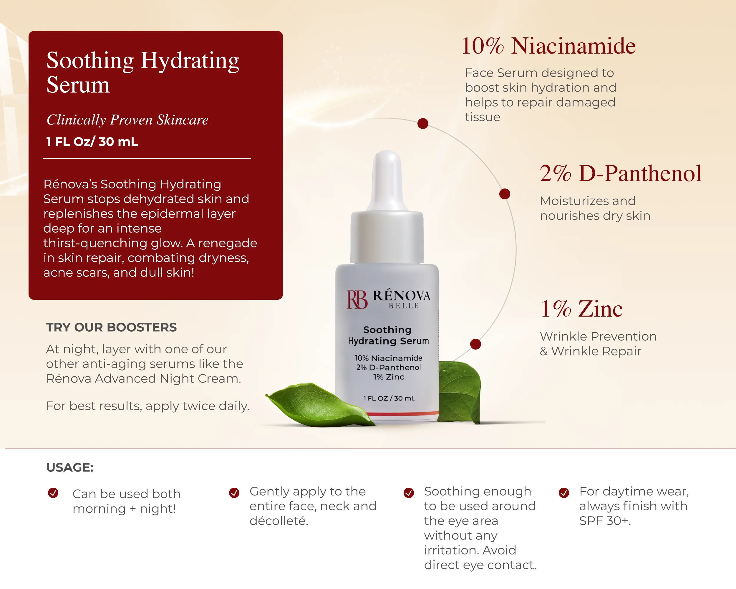Niacinamide 10% Face Serum   D Panthenol   Zinc | Calming Aging Skin Treatment
