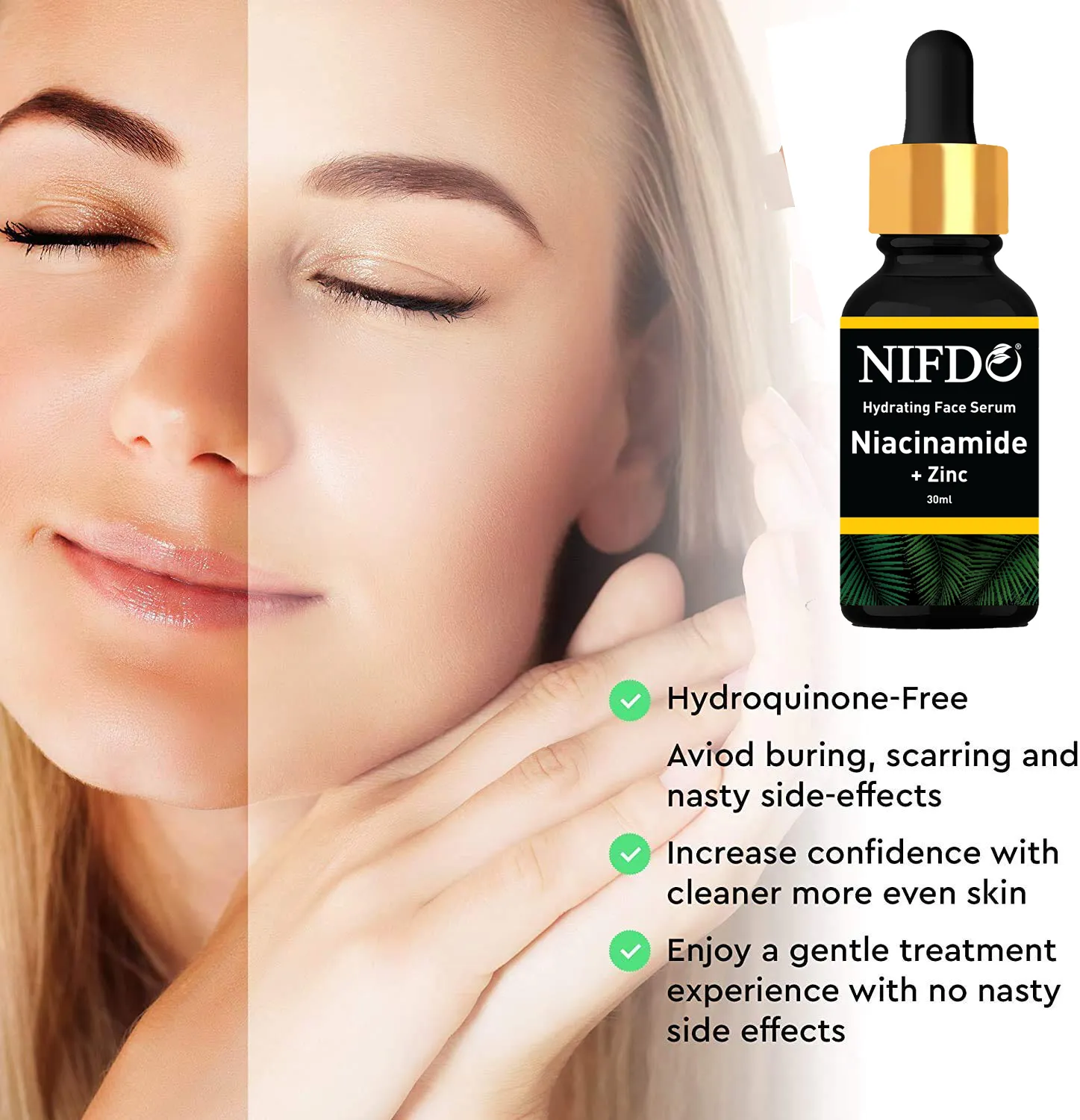 Nifdo Skin Brightening Serum with Niacinamide and Zinc, Hydrating Face Serum, anti acne serum