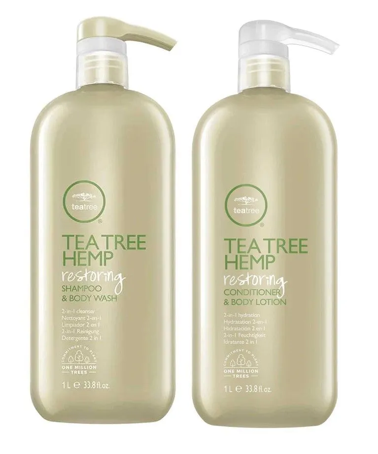 Paul Mitchell Tea Tree Hemp Restoring Shampoo and Body Wash & Restoring Conditioner and Body Lotion Duo 1000ml