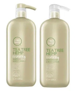 Paul Mitchell Tea Tree Hemp Restoring Shampoo and Body Wash & Restoring Conditioner and Body Lotion Duo 1000ml