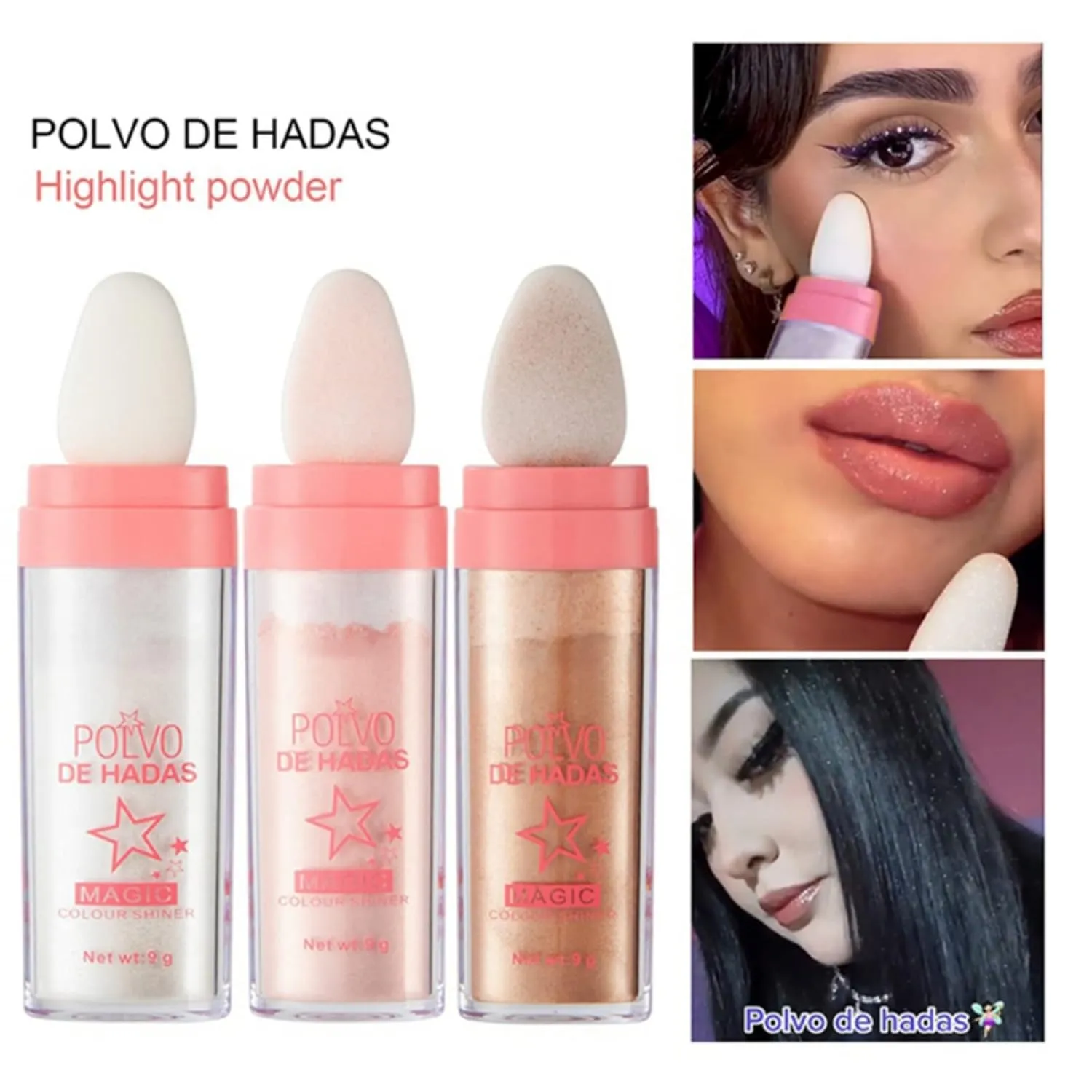 Polvo De Hadas Makeup Powder, Highlighter Powder Stick Body Shimmer Patting Powder Glitter High Gloss Sparkle Loose Brighten Face Body Lips Eyes Glow Cosmetic