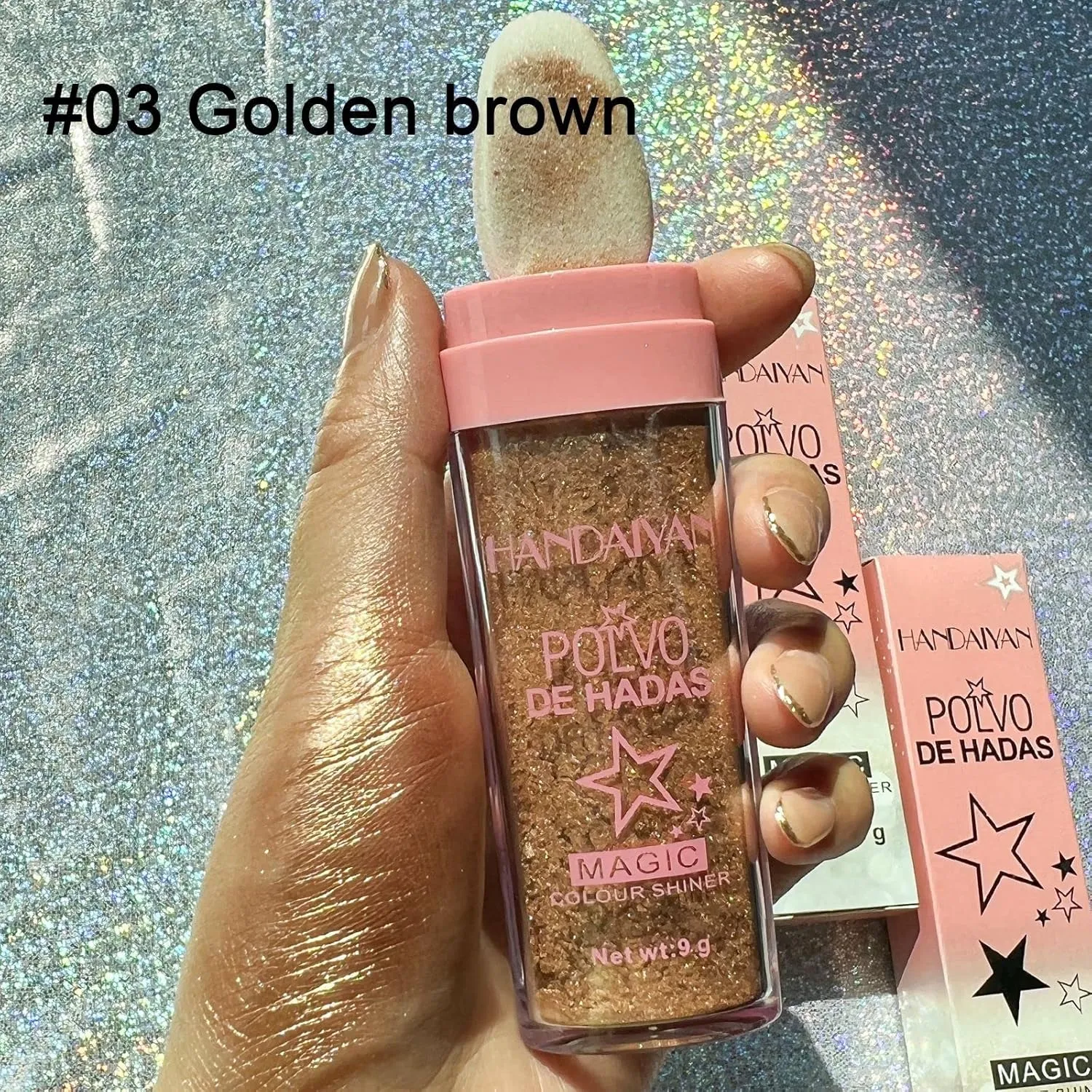 Polvo De Hadas Makeup Powder, Highlighter Powder Stick Body Shimmer Patting Powder Glitter High Gloss Sparkle Loose Brighten Face Body Lips Eyes Glow Cosmetic