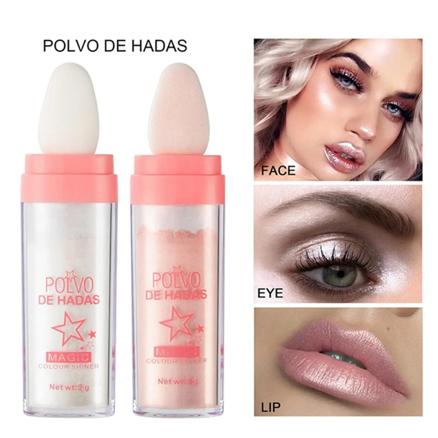 Polvo De Hadas Makeup Powder, Highlighter Powder Stick Body Shimmer Patting Powder Glitter High Gloss Sparkle Loose Brighten Face Body Lips Eyes Glow Cosmetic