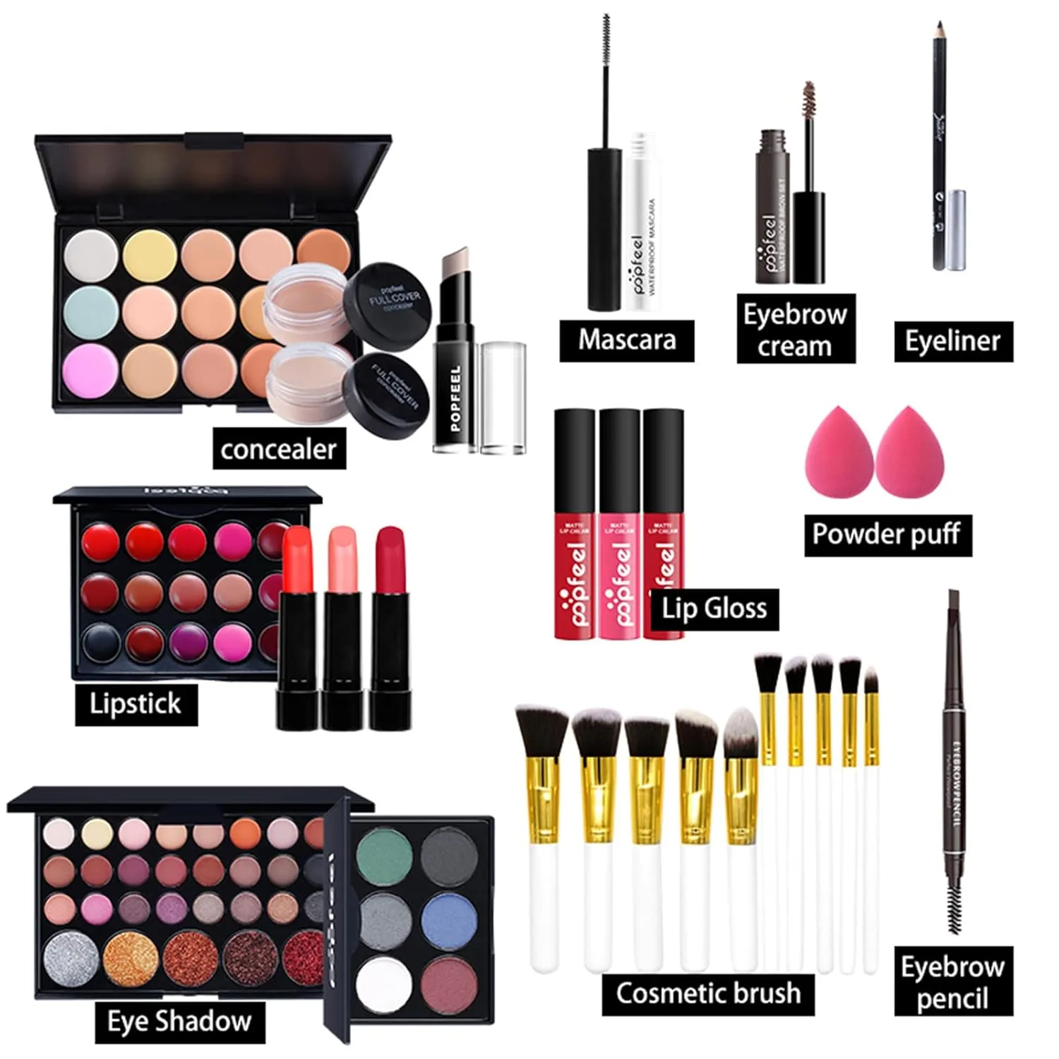 Pure Vie All-in-One Holiday Gift Surprise Makeup Set Essential Starter Bundle Include Eyeshadow Palette Lipstick Concealer Blush Mascara Eyeliner Face Powder Lipgloss Brush - Full Makeup Kit for Women