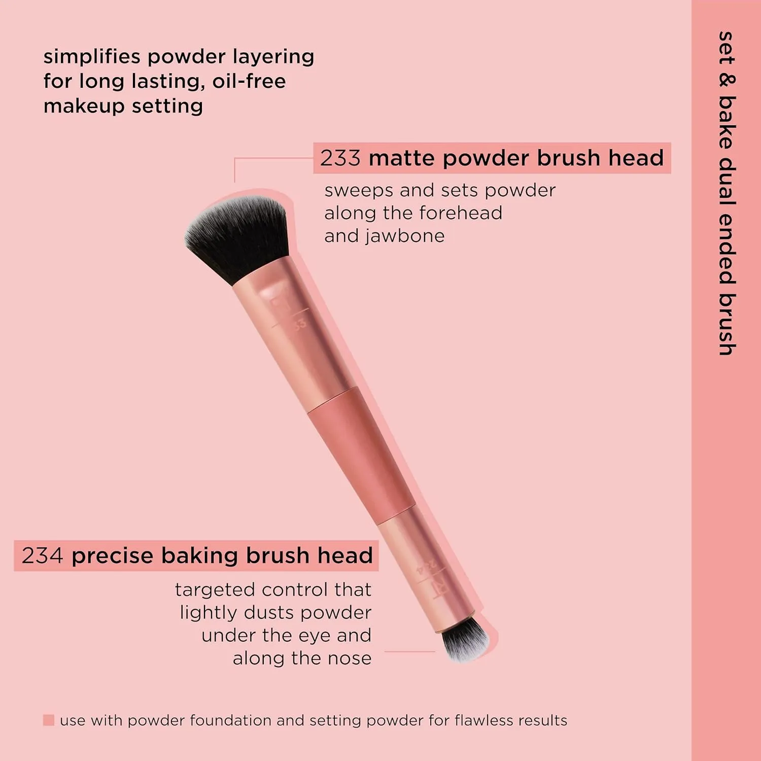 Real Techniques Cover & Conceal Dual Ended 2-in-1 Makeup Brush, For Flawless Foundation Coverage, Smooths and Conceals, Covers Blemishes and Imperfections, Flawless Results, Orange, 1 Count