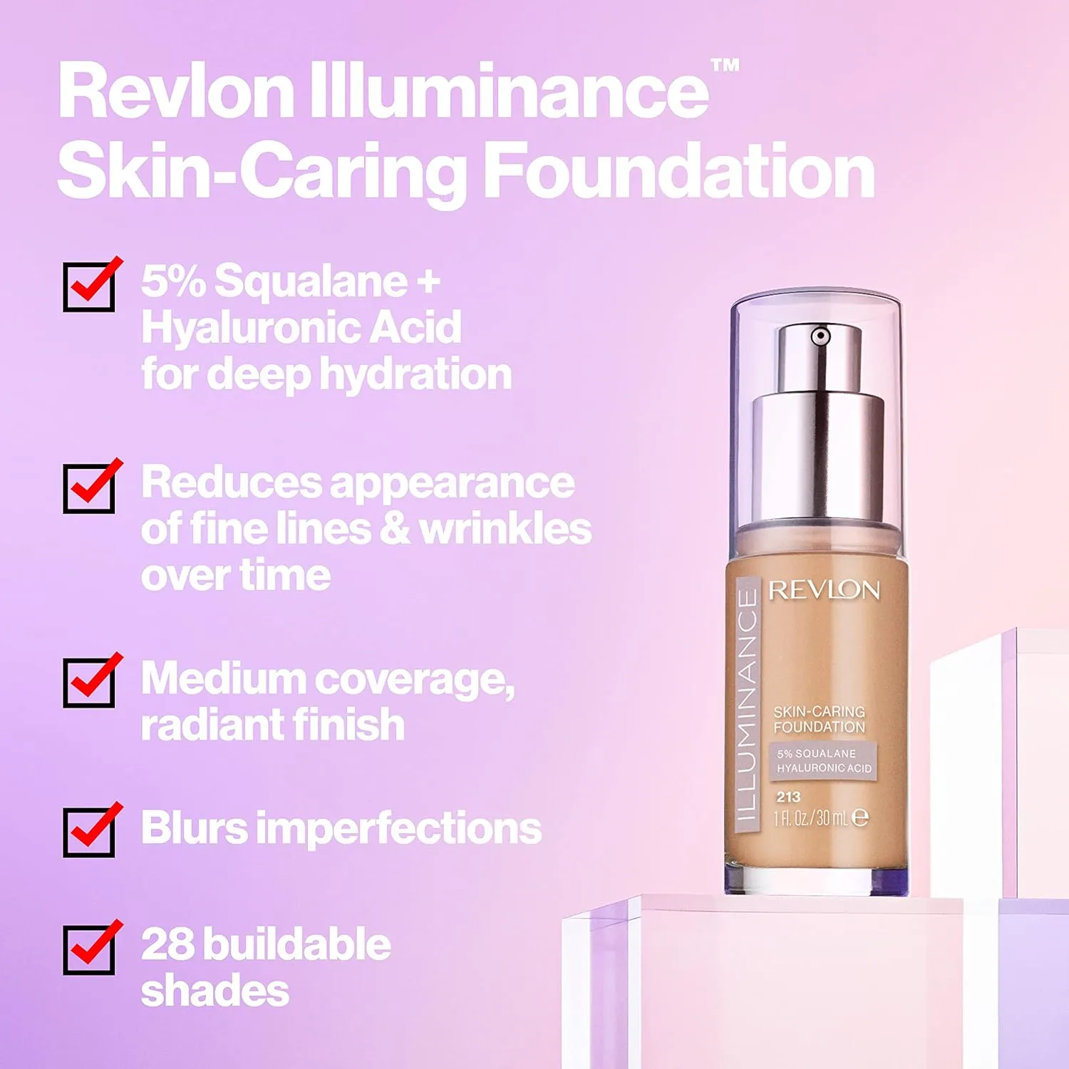 Revlon Illuminance Skin-Caring Liquid Foundation, Hyaluronic Acid, Hydrating and Nourishing Formula with Medium Coverage, 517 Amber, 1 fl oz
