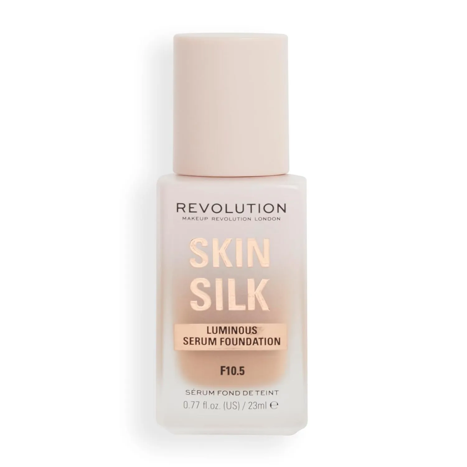 Revolution Beauty, Skin Silk Serum Foundation, Light to Medium Coverage, Lightweight & Radiant Finish, Contains Hyaluronic Acid, F10.5 Medium Skin Tones, 0.77 Fl. Oz.