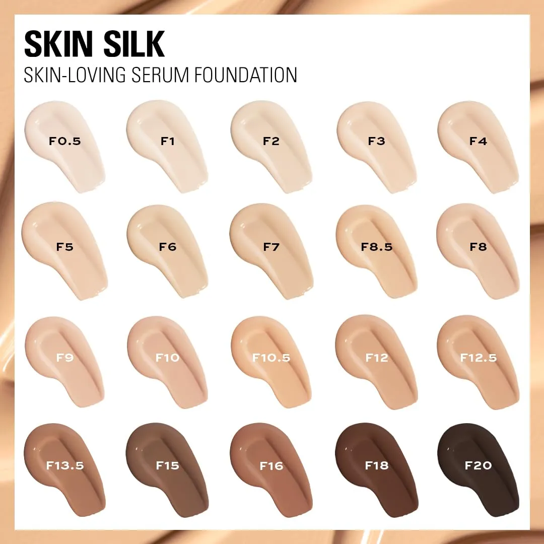 Revolution Beauty, Skin Silk Serum Foundation, Light to Medium Coverage, Lightweight & Radiant Finish, Contains Hyaluronic Acid, F10.5 Medium Skin Tones, 0.77 Fl. Oz.