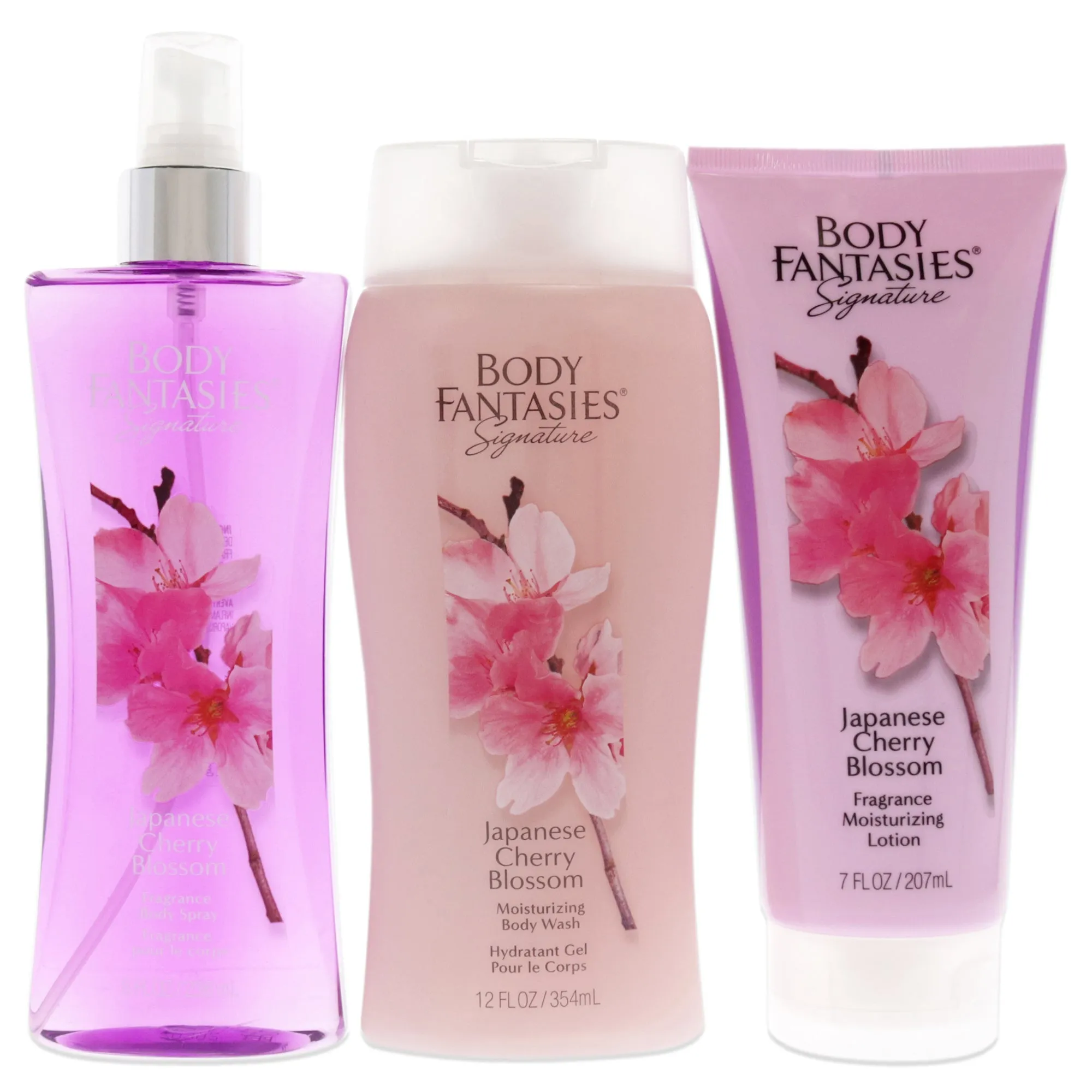 Signature Japanese Cherry Blossom Set by Body Fantasies for Women - 3 Pc 8oz Fragrance Body Spray, 12oz Moisturizing Body Wash, 7oz Fragrance Moisturizing Lotion